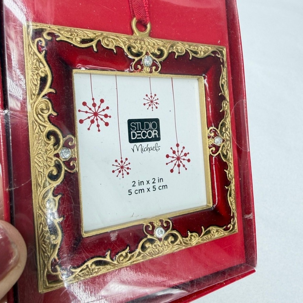 Studio Decor Enamel Rhinestone Frame Ornament Christmas Holiday Gift 2x2 New